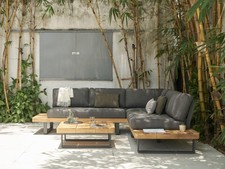 Garten Lounge mit Ecksofa, Aluminium dunkelgrau mit teakholz, Norcia, WINTERA...