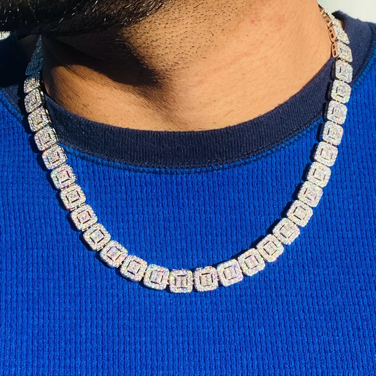 Men Baguette Tennis Chain 10 mm Ice Out 14k W Gold CZ VVS FILL Iced Real Choker