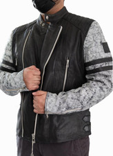 Belstaff Ennis BMWT cuero de becerro de motociclista blanco y negro Jkt EU52/US42/XL (XL)