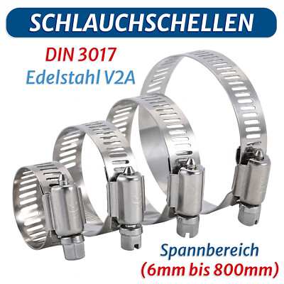 20x Schlauchschellen 160-180mm Aus V2A Edelstahl (1.4301), DIN 3017, Bandbreite 9mm, Schneckengewinde, SW7