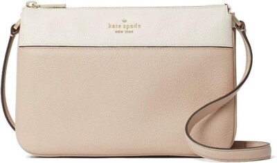 NWT Kate Spade Leila triple gusset handbag Crossbody Purse for women Light Sand