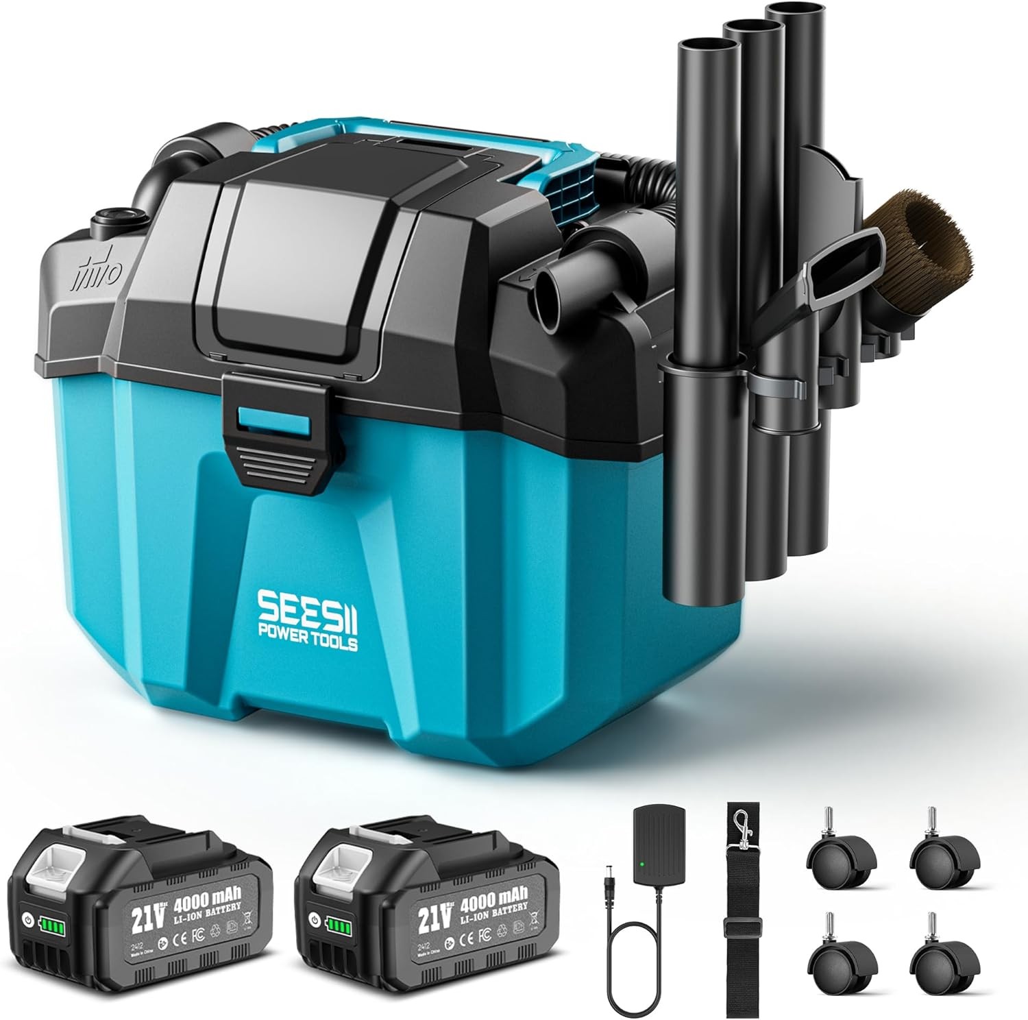 Aspirateur eau et poussière Seesii sans fil pour éliminer taches liquides et débris