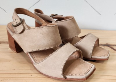 ADELANTE- The Serena Leather Block Heel Strap Ankle Sandal Women's Size 8