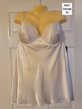 NWT George PLUS Size 3x Silky Embroidered Cup Slip Dress - Cream Lingerie Teddy