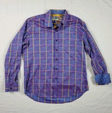 Robert Graham Shirt Men's L Purple Flip Cuff Paisley Floral Cotton Long Sleeve