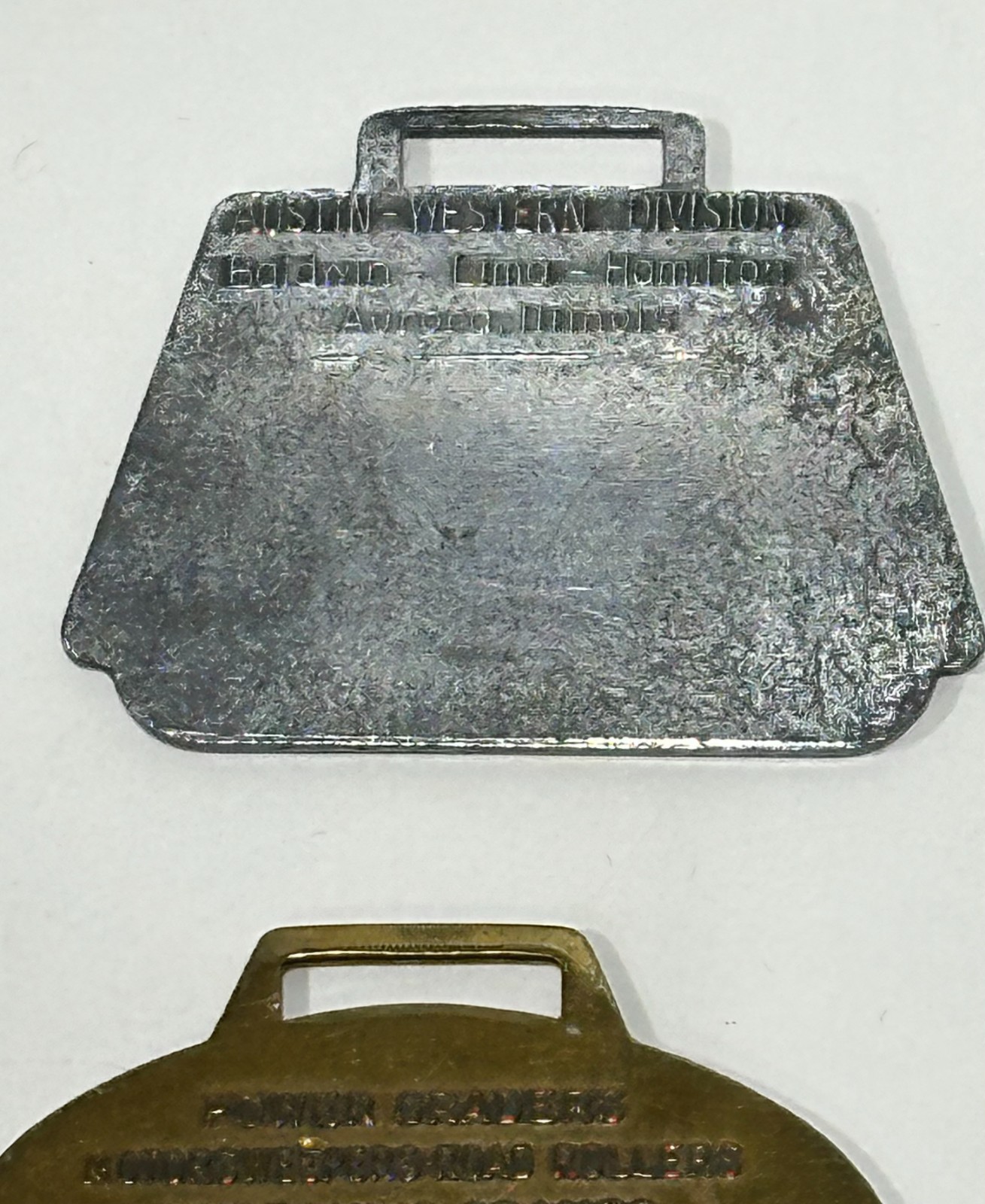 Vtg Austin Western Grader Watch Fob Construction Equipment Advertising lot of 4