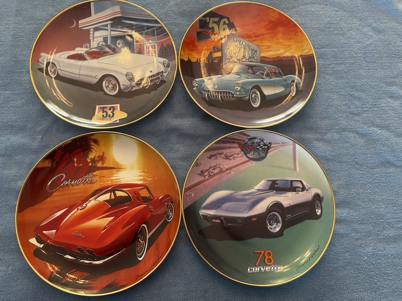 4 Limited Edition Franklin Mint Fine Porcelain Corvette Plates 1953,56,63 and 78