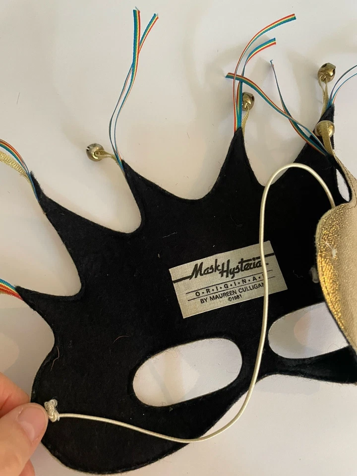 Vintage 1981 Mask Hysteria by Maureen Culligan Gold Lame Eye Mask Court Jester - Image 4 of 4