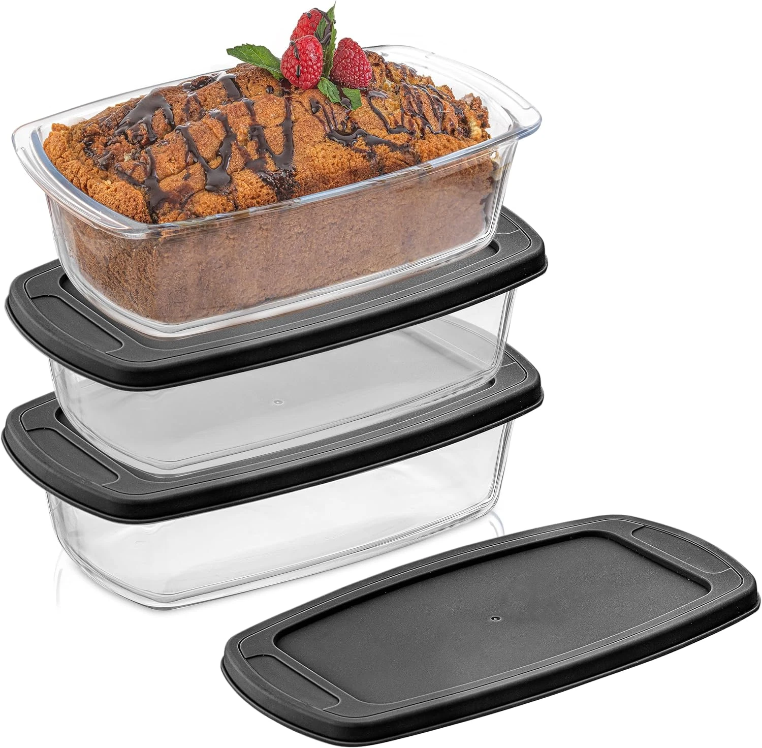 Joyjolt 3Pc Loaf Pans for Baking Bread with Lids Baking Set. 1.9 Quart, Large