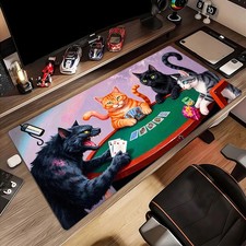 1pc Large Gaming Mouse Pad  Desk Mat - Three Cats Poker Table Card Game Design,