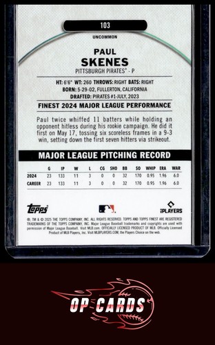 Paul Skenes 2025 Topps Finest #103 Uncommon , Free Shipping - Picture 2 of 2