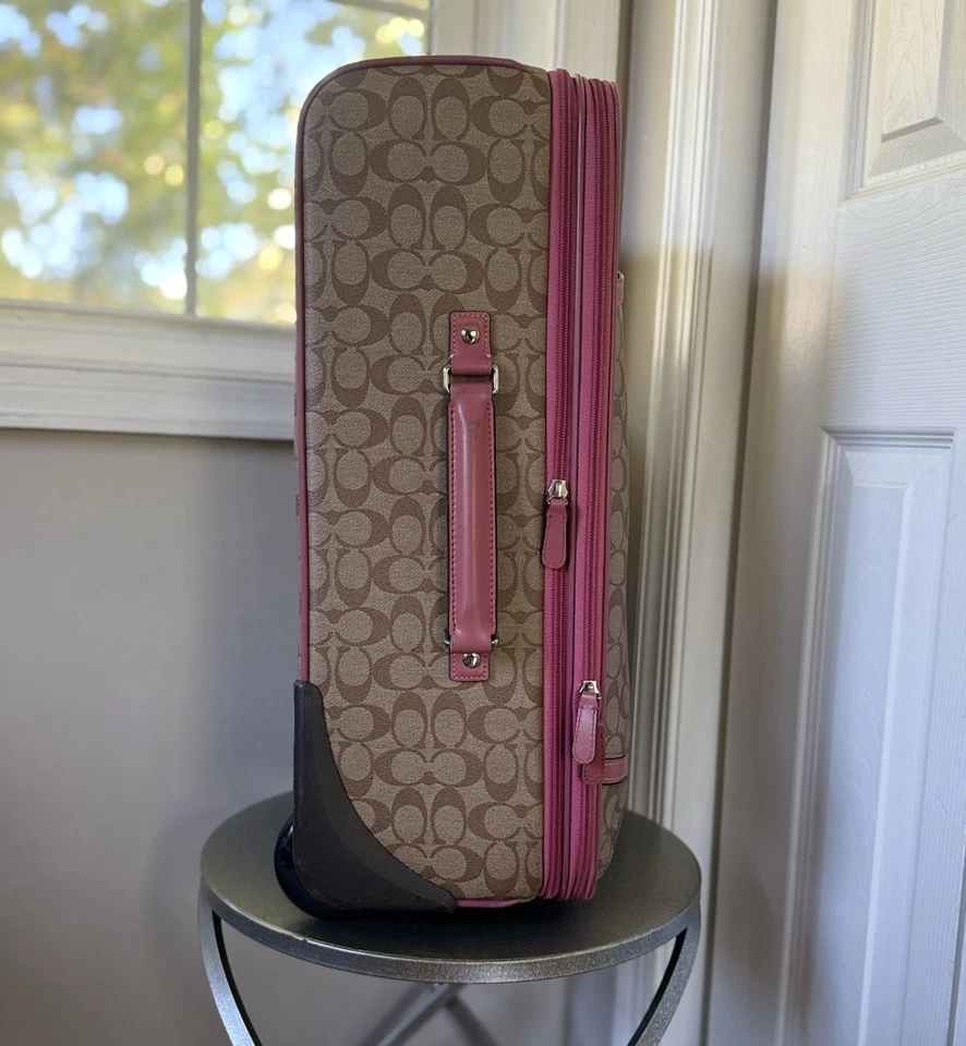 Coach Signature Suitcase F77334 Canvas Leather Beige Brown and Pink - Image 2 of 4