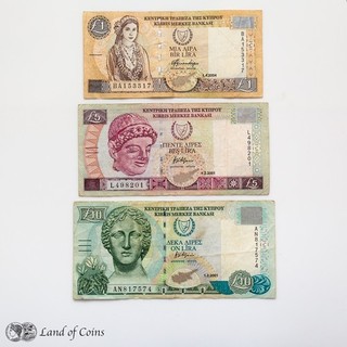 CYPRUS: Set of 3 Cypriot Pound Banknotes.