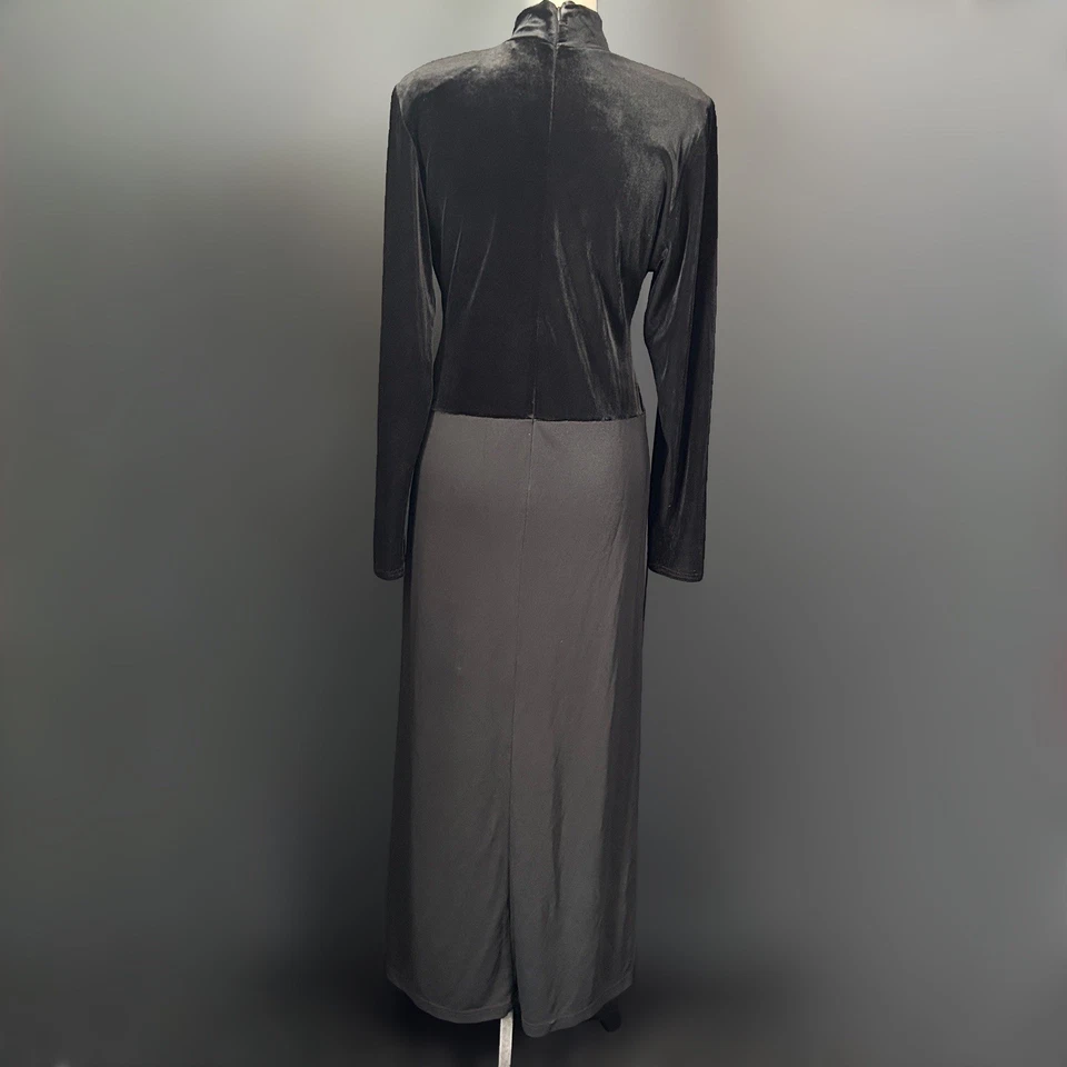 Maxi Vestido Vintage Años 90 Liz Claiborne Terciopelo Negro Cuello Simulado Elegante Bruja Vampiro M Foto 3 de 4