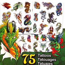 Dragon Temporary Tattoos Party Favor Set -- 75 Count Pack of 1 , Multicolor