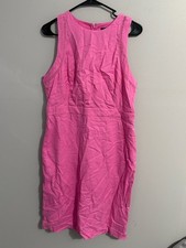 Ann Taylor Dress Womens 12 Crochet Inlet Pink Midi Linen Blend Sleeveless