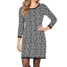 Boden Black White Geometric Heart Long Sleeve Sweater Dress Women's US 2