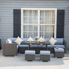 Outsunny 10Pcs Rattan Sofa Set Table Stool Conservatory Wicker Refurbished