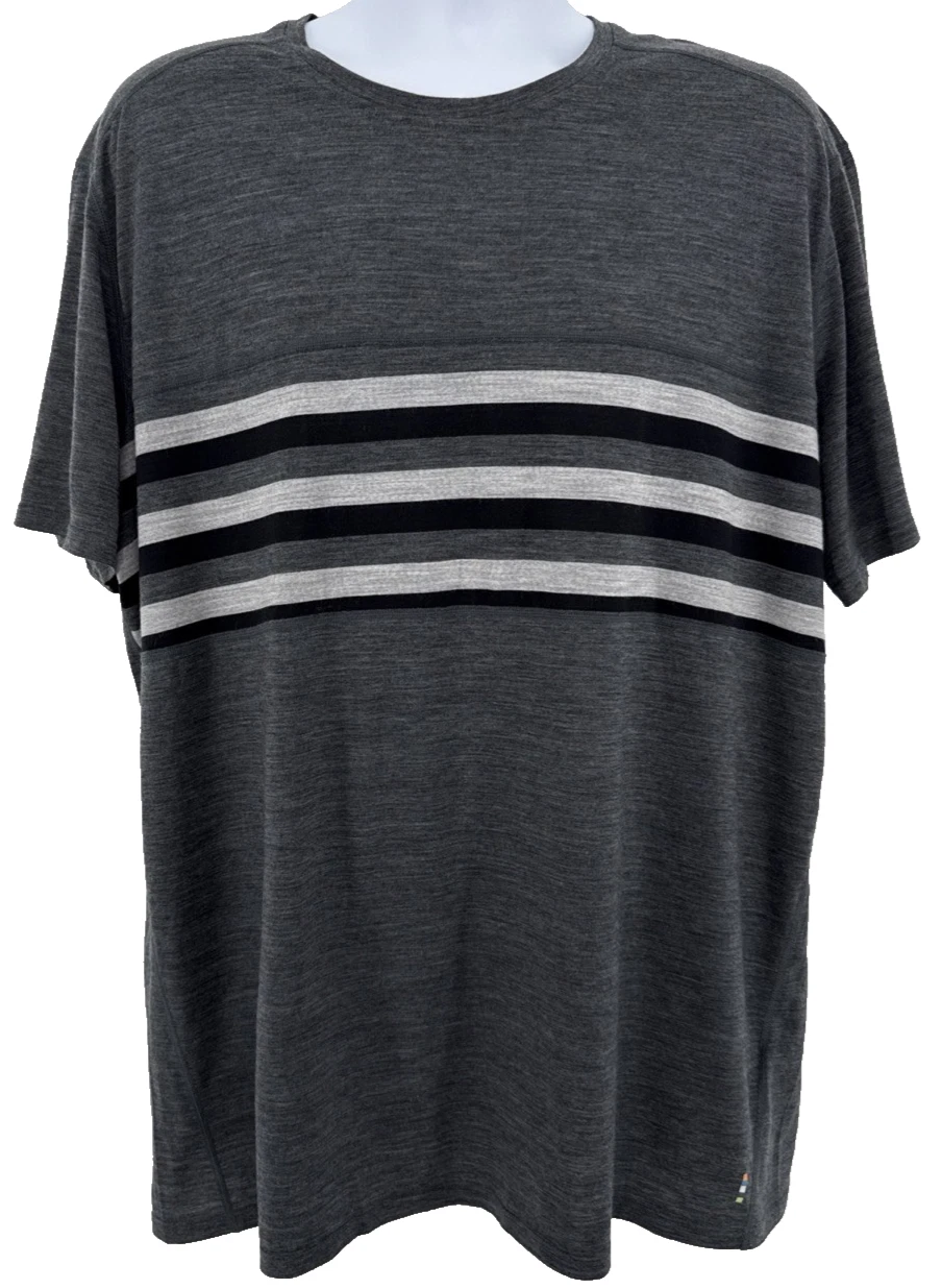 Smartwool Merino 150 T Shirt Men’s XXL Gray Stripe Hiking Base Layer
