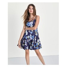 Lulus Adorable Sweetness Navy Blue Floral Print Linen Mini Dress Size Small
