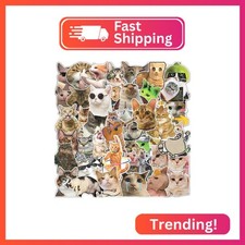 Funny Cat Stickers, 102 PCS Holographic Cute Cats Sticker for Laptop Scrapbook,