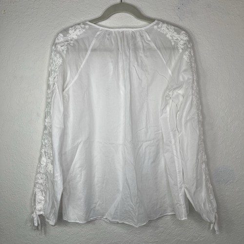 Michael Michael Kors White Peasant Embroider sleeve Blouse semi-sheer, size M - Picture 6 of 7
