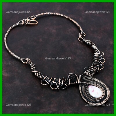 St Patrick Day Sale Natural Cinnabar Wire Wrapped Chain Necklace Jewelry Copper