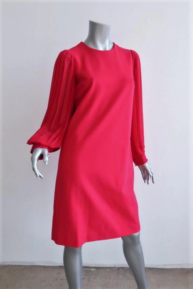 Gucci Pleated-Sleeve Shift Dress Magenta Silk & Stretch Crepe Size Medium - Image 3 of 4