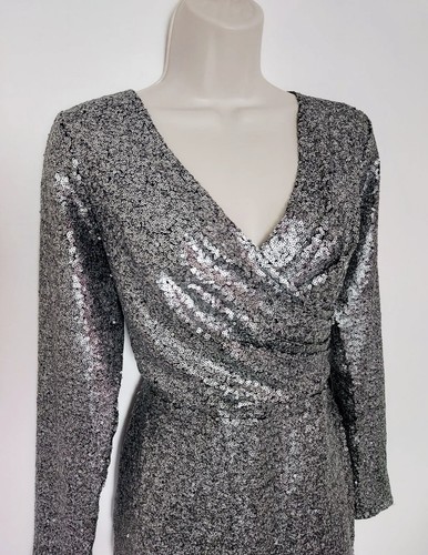 Silver Sequin Boohoo Wrap Top Mini Party Dress 12 - Picture 2 of 7