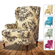 Wing Chair SlipCover Wingback Cover Printed Armchair Stretch Protector 2 Piece