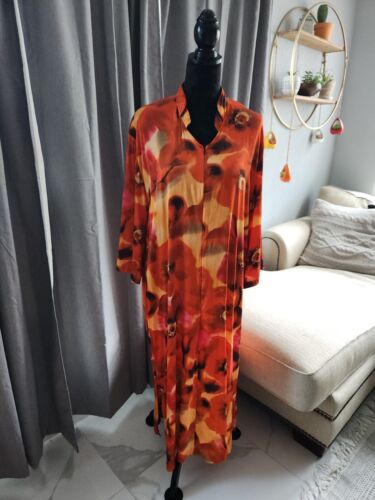 Fernando Sanchez Silk Caftan House Dress Kimono 35th Anniversary Nwt M Orange - Picture 1 of 12