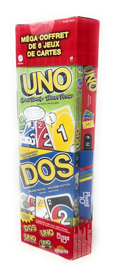 NEW Mattel UNO Mega Pack Ono 99, DOS, Phase 10, UNO All Wild, 6 Card Games - Image 2 of 4