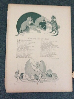 Sa21 Ephemera 1907 Vintage Book Plate - When The Cats Are Away G Alfred James