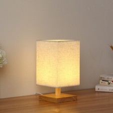 Lámpara de escritorio con cubierta de tela cuadrada, lámpara de escritorio de madera maciza regulable, pequeña luz nocturna