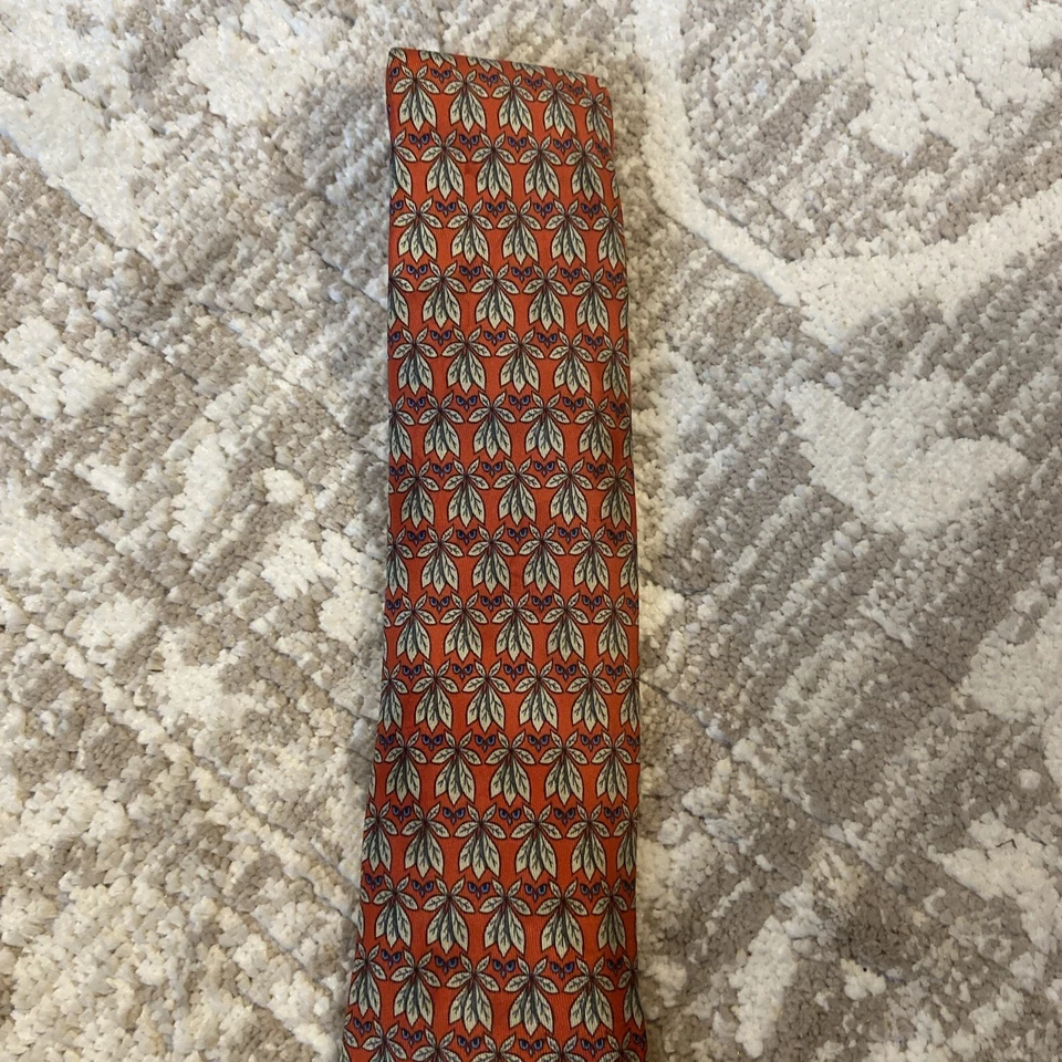 Corbata de seda para hombre HERMES Paris longitud clásica satinada hojas de búho diseñador de lujo Foto 4 de 4