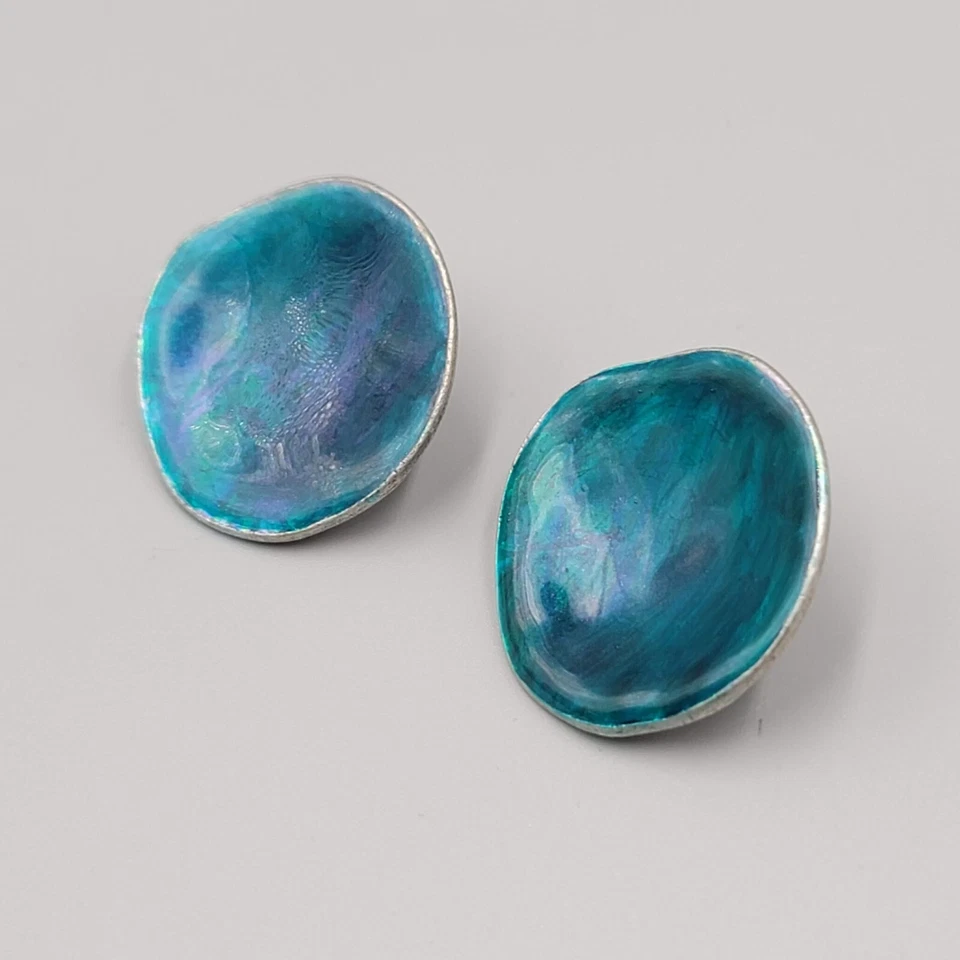 Pendientes perforados Chicos redondo azul púrpura esmalte disco 1" Foto 2 de 4