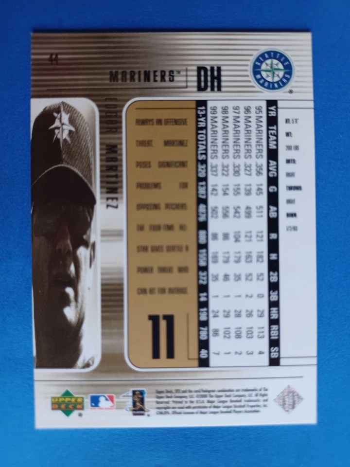 2000 UD SPX EDGAR MARTINEZ #44 BASE CARD SEATTLE MARINERS - Image 3 of 3