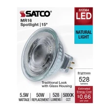 Satco S12364 - 5.5 Watt MR16 LED Spotlight - 5000K CCT - 12 Volt (2,6, or 12 PK)