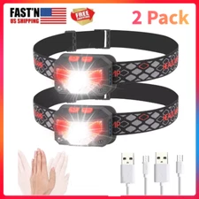 2PACK Headlamp COB LED Rechargeable Headlight Torch Work Light Bar Head Band USB