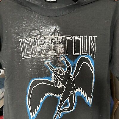 Vintage 80s LED ZEPPELIN Zoso Tee Shirt T-shirt L Single Stitch Band Paper  Thin