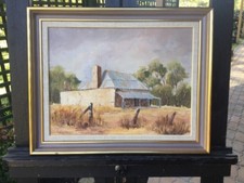 M Coulter Framed Outback Cottage Oil Painting 