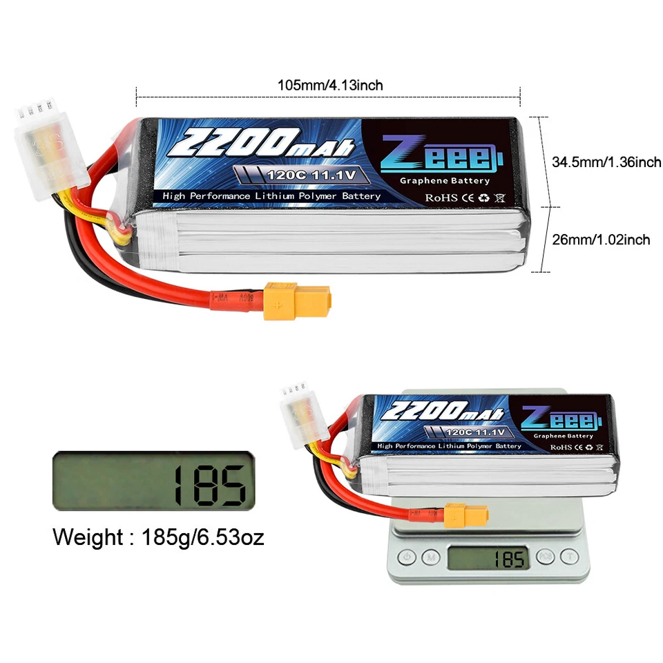 2x Zeee 3S Lipo Akku Batterie 11.1V 120C 2200mAh XT60 für RC Auto Drone Flugzeug - Bild 3 von 4