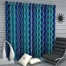 New 4 Piece Eyelet Door Curtain Set - 7 feet Blue