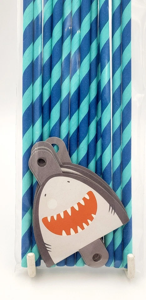 Shark Ahoy Pirate Paper Straws 12 Count Shark Week Birthday Party Supplies New - Image 4 of 4