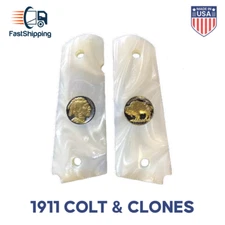 1911 Clones CUSTOM GUN GRIPS 24K GOLD BUFFALO Pearl PLUS 4 GOLD SCREWS