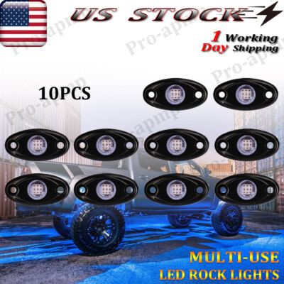 10X Blue LED Rock Lights Underbody Trail Rig Glow Lamp for Offroad Pickup Truck