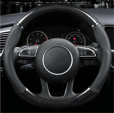 1X 15in Car Carbon Fiber Stitching Non-slip Car Steering Wheel Cover Accessories