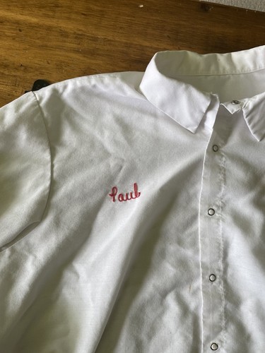 Vintage Riverside Uniform Shirt Sz XL Collar Snap White Fikes Dairy Paul - Picture 3 of 7