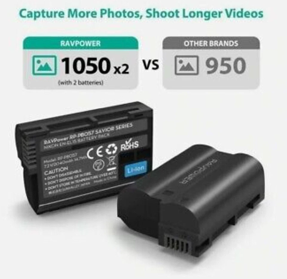 Ravpower EN-EL14 LI-ION Battery Charger Set  with 2 Batteries -  Nikon Camera Foto 4 de 4