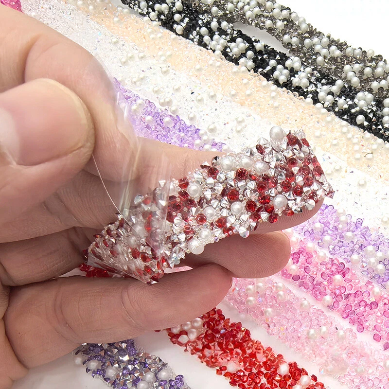 5pcs Strass Harz Band Selbstklebend Streifen Aufkleber Pearl Rand DIY - Bild 3 von 4